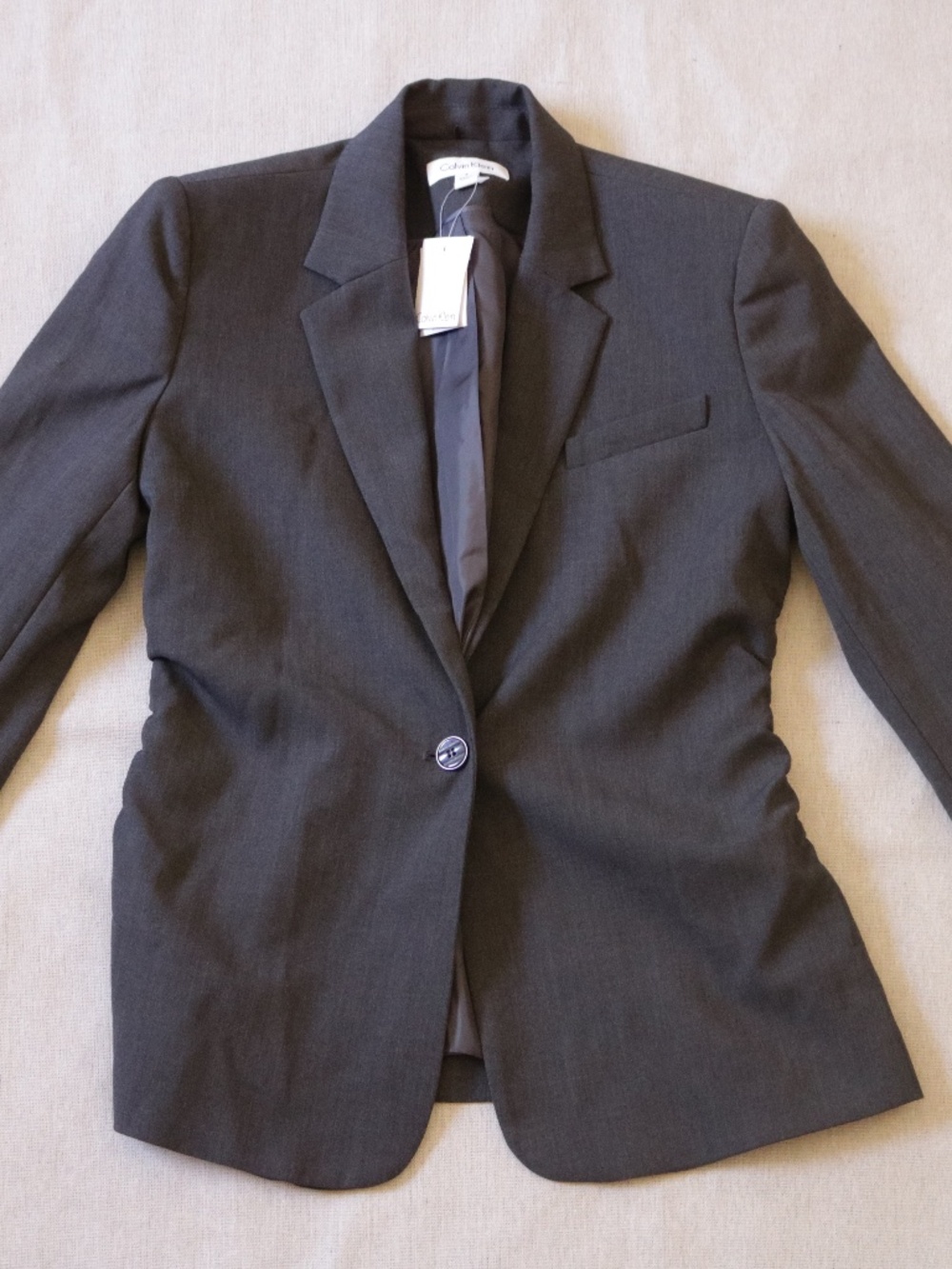 Calvin Klein Women's Blazer Size 4 Coal Gray Ruched Waist One Button NWT Office
